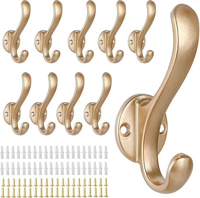 10 Pack Coat Hooks Wall Mount Heavy Duty Utility Retro Double Hooks by PEOIAOY