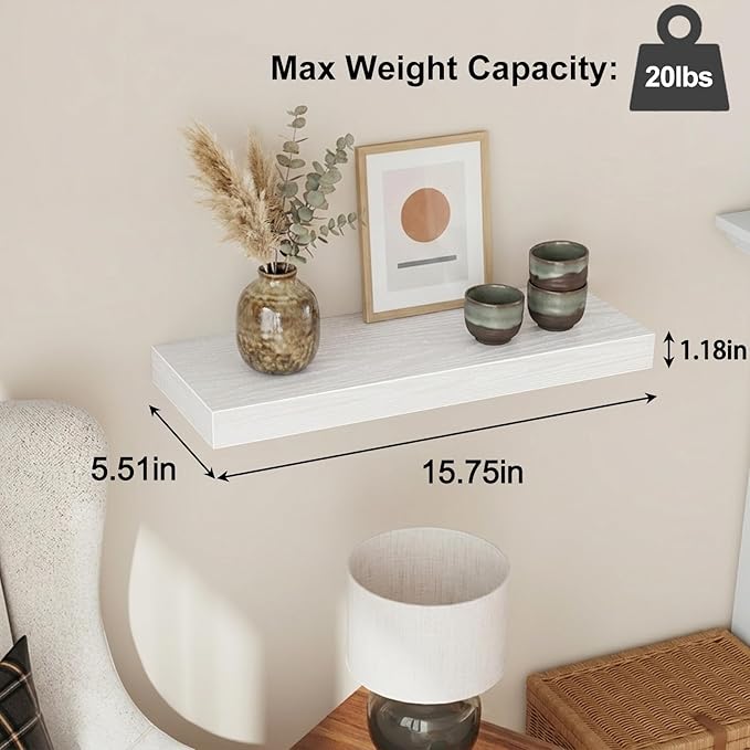 Fixwal White Shelves for Wall, 15.8in Rustic Wood Finish Floating Wall Shelves - Image 3