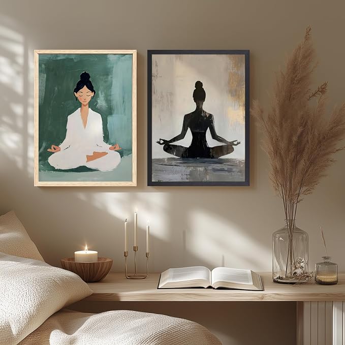 GELDSTEI Wood Framed Zen Wall Art, Modern Yoga Girl Canvas Painting, Tranquil - Image 5