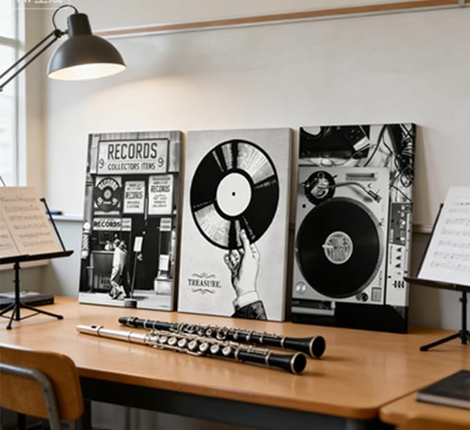 Vintage Music Canvas Wall Art Fashion Black And White Photography Preppy Vinyl - Image 6