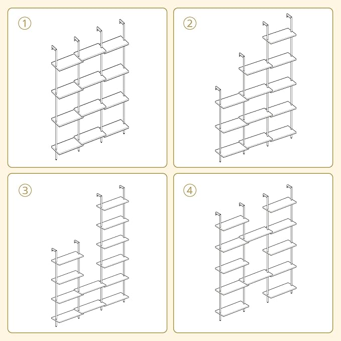 HOOBRO DIY Ladder Shelf, 6-Tier Wooden Wall Mounted Bookshelf, Narrow Gold - Image 8