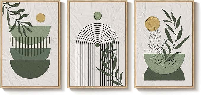 Framed Sage Green Boho Wall Art Bedroom, 3 Piece Bohemian Botanical Paintings - Image 8