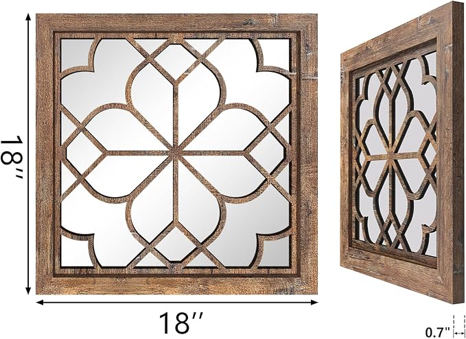 Set of 2 18 Inch Large Square Redbrown Window Pane Wall Mirrors, Shatterproof - Image 2