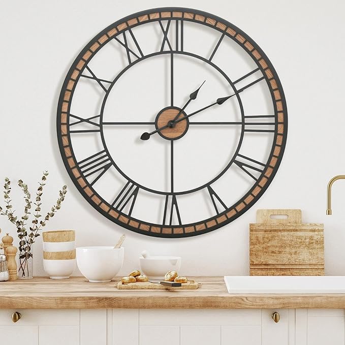 Micasso Large Farmhouse Wall Clock: 24 inch Modern Metal Black - Image 7