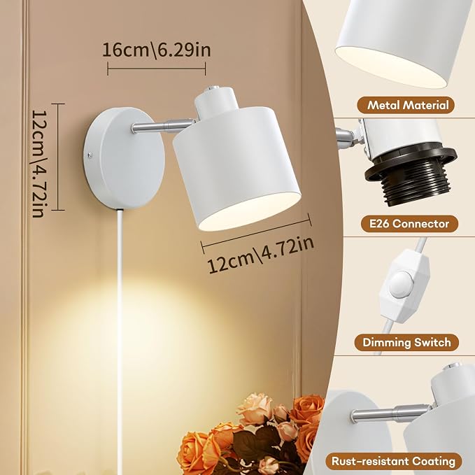 Lightess Plug in Sconce Set of Two, 350° Adjustable Dimmable Wall Light - Image 8