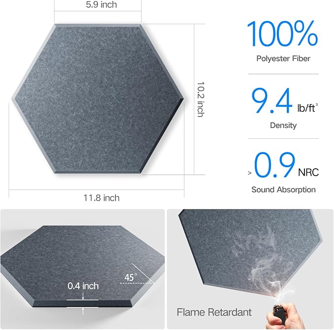 8 Pack Self-Adhesive Acoustic Panels 12" X 10" X 0.4" - Image 3