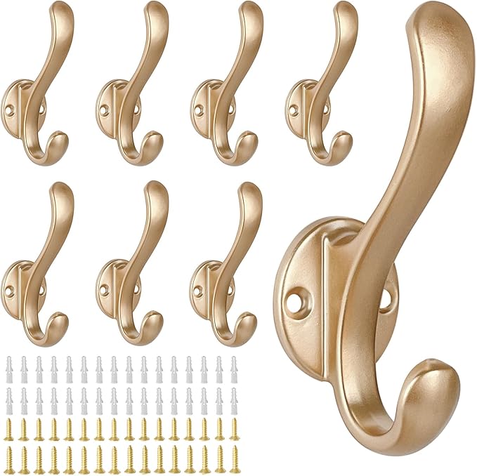8 Pack Coat Hooks Wall Mount Heavy Duty Utility Retro Double Hooks by PEOIAOY