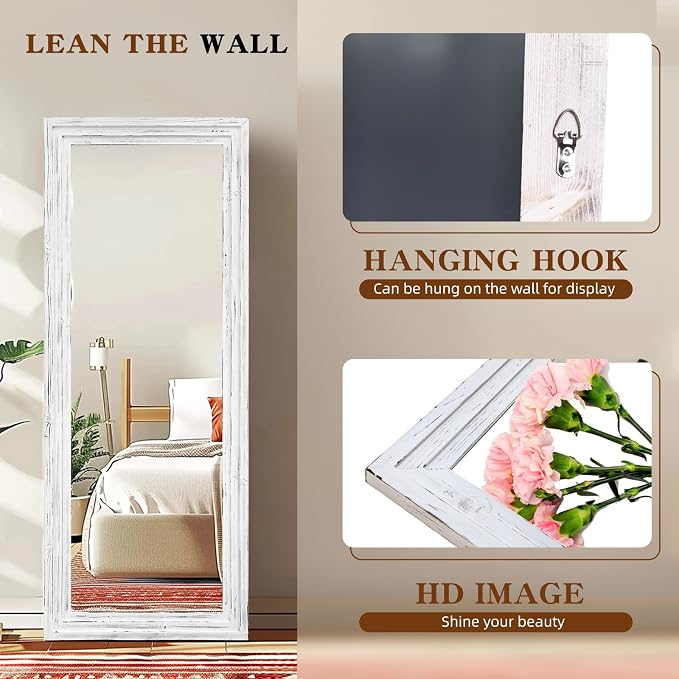 Full Length Mirror 58"x22" Solid Wood Frame Floor Large Mirror - Image 3