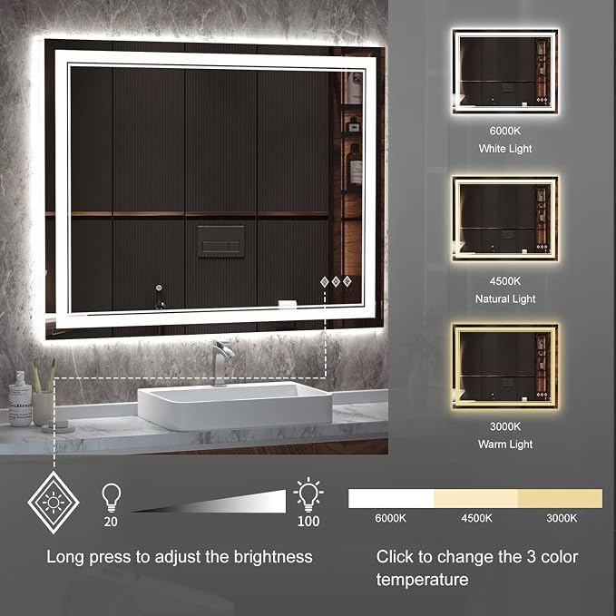 LED Bathroom Mirror, 40x32 Inch Gradient Front and Backlight Bathroom Vanity - Image 5
