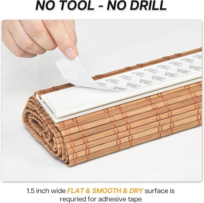 LazBlinds No Tools No Drill Bamboo Roller Shades, Cordless Bamboo Blinds - Image 2