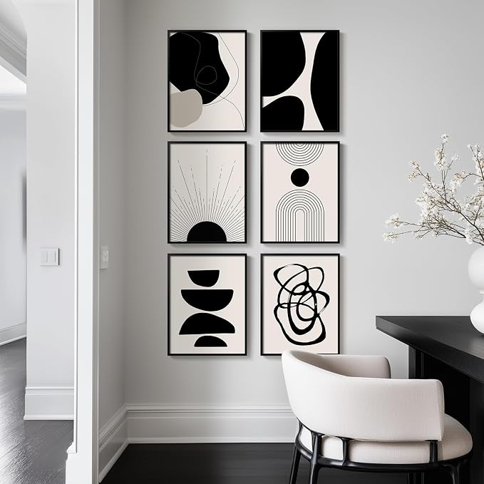 Framed Boho Black and White Abstract Wall Art, Minimalist Geometric Pictures - Image 3