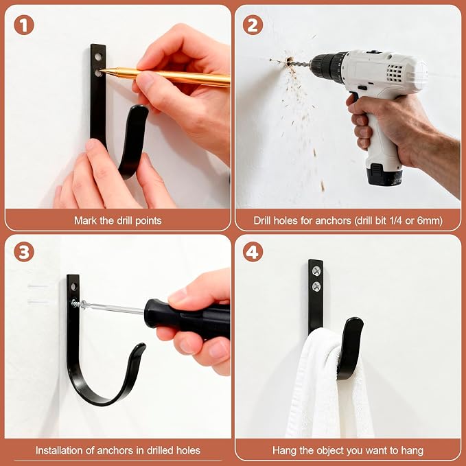 12 Pcs Wall Hooks for Hanging, Large Coat Hooks Wall Mount, Heavy Duty Screw in - Image 8