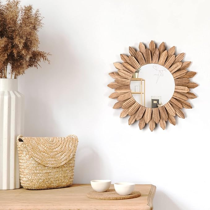 Honiway Boho Wall Decor Mirror 2 Pack Rustic Wood Mirror 12 inch Boho Mirror - Image 3