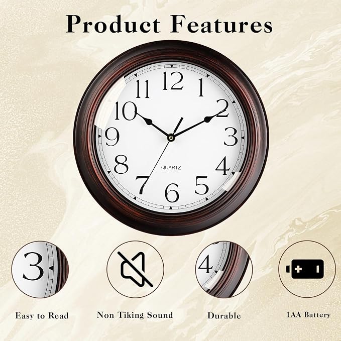 KECYET 16 Inch Wall Clocks Battery Operated Silent Non-Ticking Wall Clock - Image 4