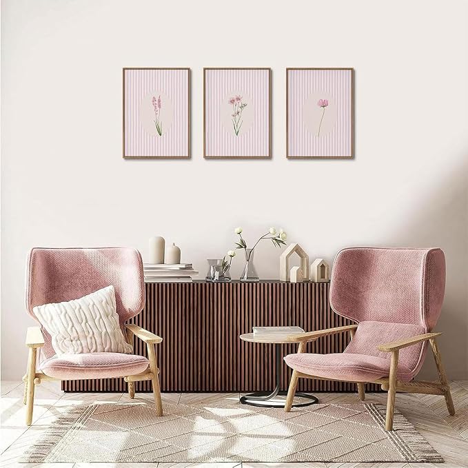 KISSFOX 3 Piece Framed Wall Art Wildflowers Wall Decor Botanical Canvas Art - Image 2