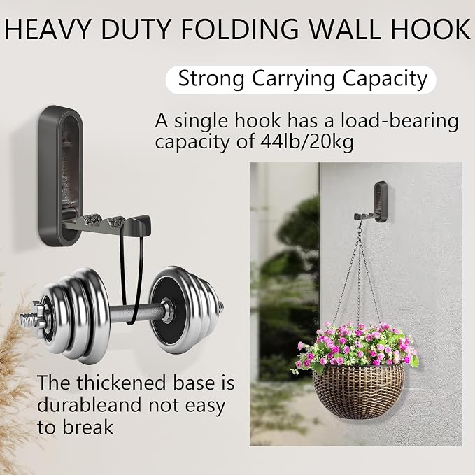 2PCS Foldable Wall Hooks, Heavy Duty Zinc Alloy Folding Wall Hooks, Folding - Image 7