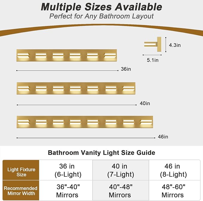 IZORRO LED Modern Bathroom Lights Fixtures, Brushed Glod Acrylic Wall Lighting - Image 3