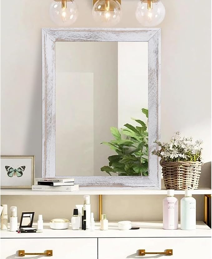 AAZZKANG Mirrors for Wall Rustic Wood Framed Hanging Mirror 28"x20" Decorative - Image 4