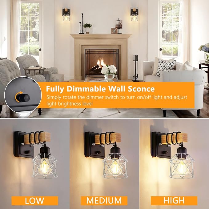 FadimiKoo Wall Sconces Set of Two, Bedside Wood Wall Lamps - Image 4
