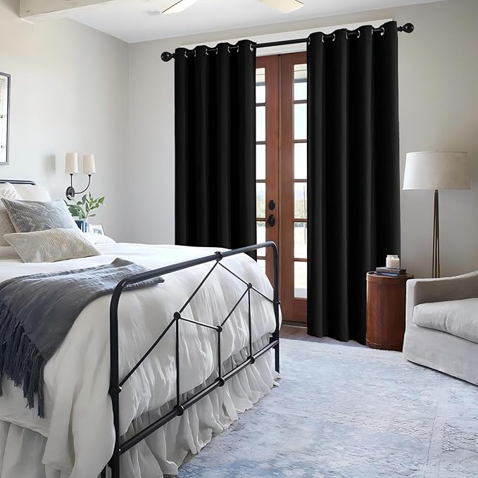 IGEMAEVE Black Blackout Curtains 72 Inch Length 2 Panels Set, Grommet Energy by IGEMAEVE