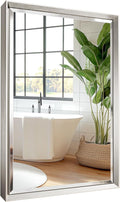 Brushed Nickel Bathroom Mirror, Rustproof Rectangle Framed Mirror by QUEENFUN