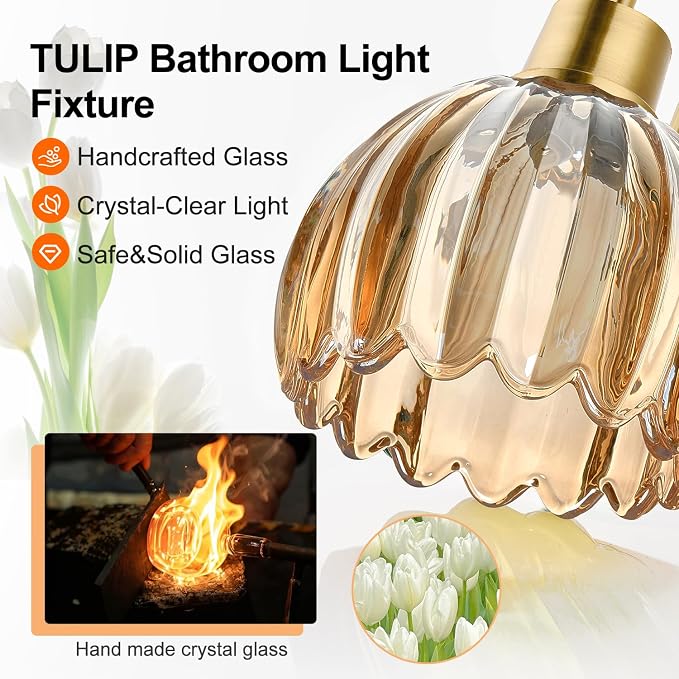 Bathroom Light Fixtures, 2-Light Brushed Gold Vanity Lights - Image 3
