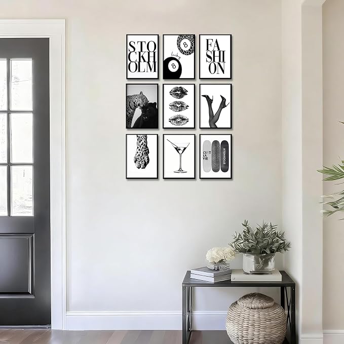 LOARTVE 9Pcs Black and White Fashion Wall Art Prints Trendy Leopard Stockholm - Image 2