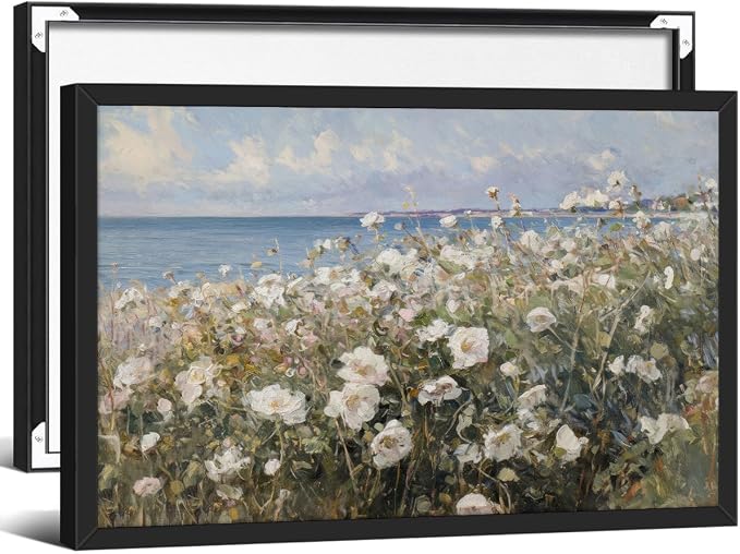 Nature Landscape Wall Art Coastal Wildflower Poster 16X24 inch Black Framed by rumlud