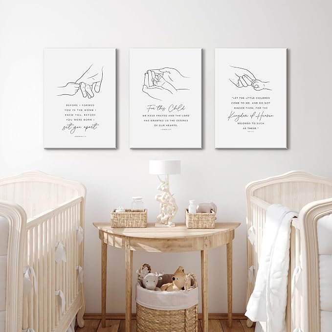 Joocrise Nursery Scripture Wall Art Set of 3 Nursery Bible Verse Wall Decor - Image 4