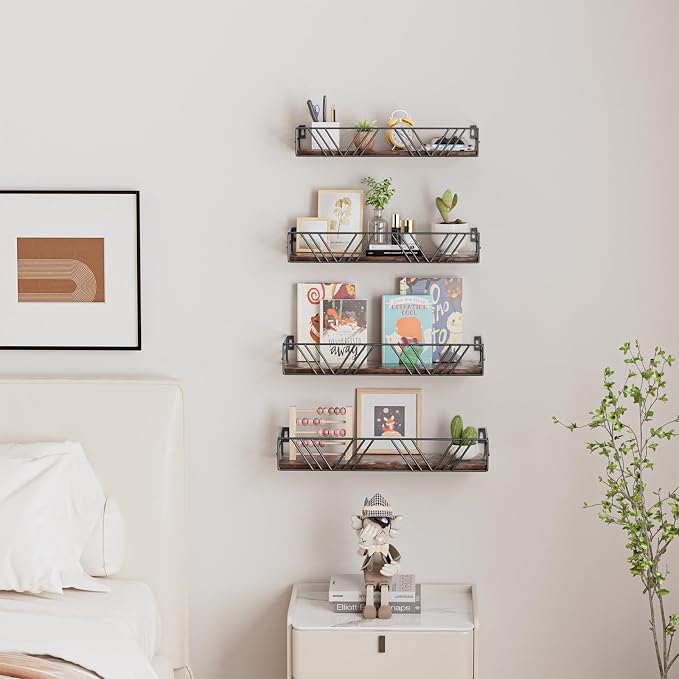 Amaoot Floating Shelves for Wall Set of 4, Different Sizes Mounted Wood - Image 3