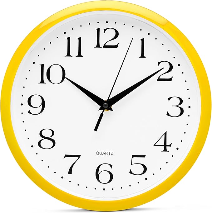 Bernhard Products Yellow Wall Clock 10 inch Silent Non Ticking Battery Operated by BernhardProducts