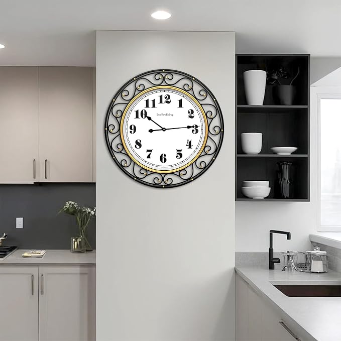 SwallowLiving 30 Inch Vintage Iron Large Black Metal Frame Wall Clock Silent - Image 4