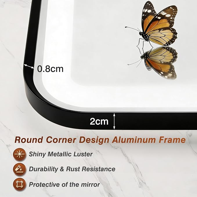 32x40 Inch Black Framed LED Bathroom Mirror - Image 8