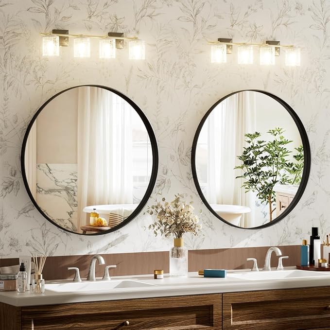 VooBang 24 inch Round Bathroom Mirror, Balck Modern Circle Wall Mounted Mirror - Image 2