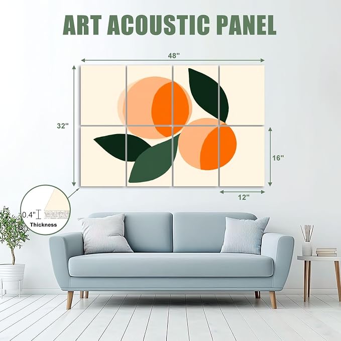 8 Pack Art Acoustic Panels Sound Absorbing Boho Botanical Leaf Orange Green - Image 2
