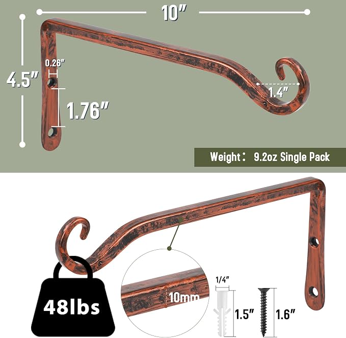 FEED GARDEN 2 Pack 10 Inch Hanging Plant Bracket Wall Hooks Decorative Plant - Image 5