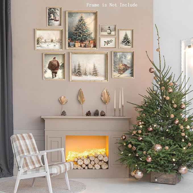 Vodefoad 9Pcs Christmas Print Set Winter Holiday Gallery Wall Prints Santa - Image 7