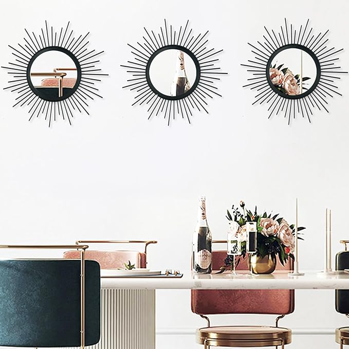 3 Pack Metal Mirrors for Wall Sunburst Wall Mirrors Home Décor Decorative - Image 2