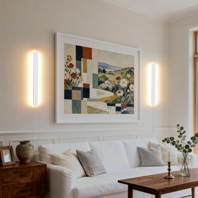 KELUOLY Modern Plug in Wall Sconces, 23.6 inch Frosted White LED Long Wall - Image 2