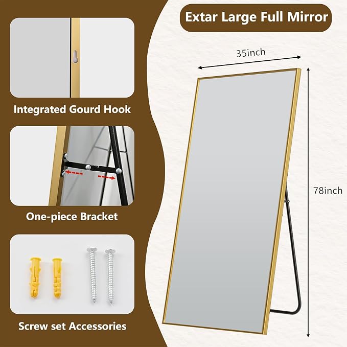 Koonmi 78"x35" Floor Mirror Full Length, Bedroom Floor Body Mirror - Image 7
