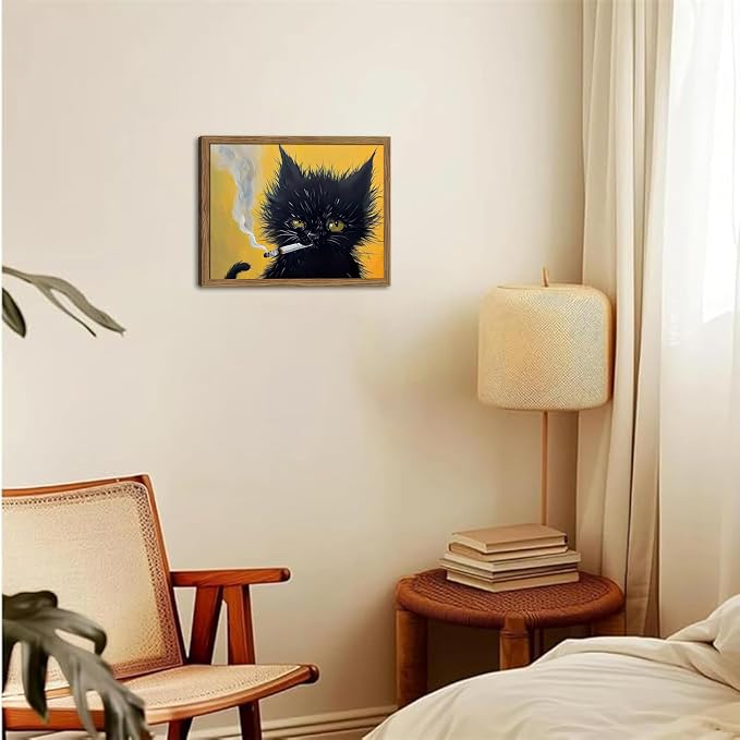 Vintage Black Cat Wall Art, Mens Room Canvas Print Poster, Cool Animals Picture - Image 7