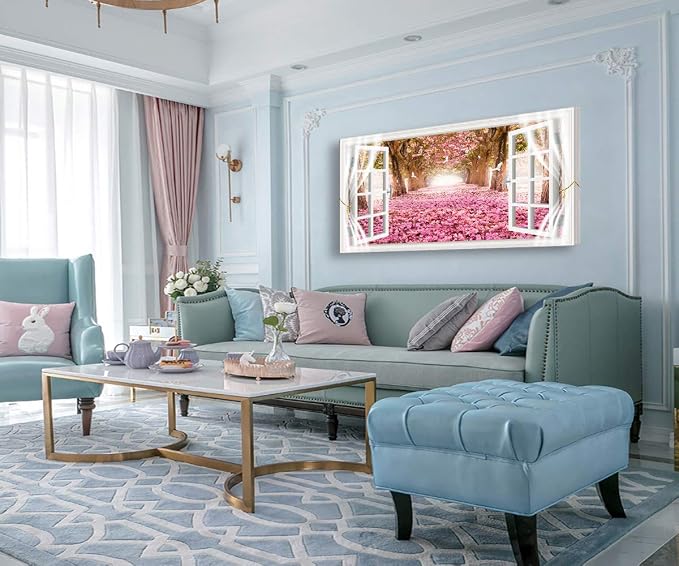 AH40162 Wall Art CanvasTrees and Pink Rose Paintings Printed Pictures Stretched - Image 2