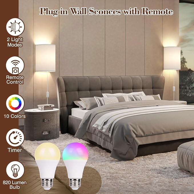 Plug in Wall Sconces Set of Two: Wall Lights - Image 2