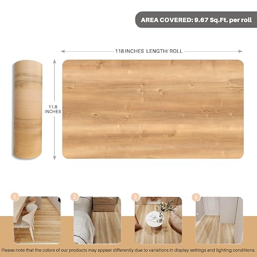 Wood Grain Peel and Stick Floor Tiles – 11.8” Width, Full Roll Length of 118" – - Image 6