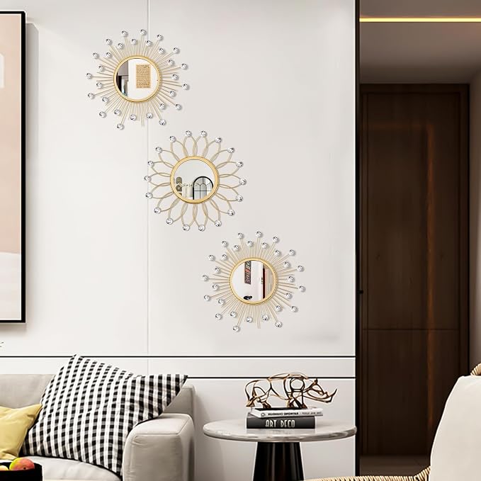 3 Pack Metal Mirrors for Wall Sunburst Wall Mirrors Home Décor Decorative - Image 4