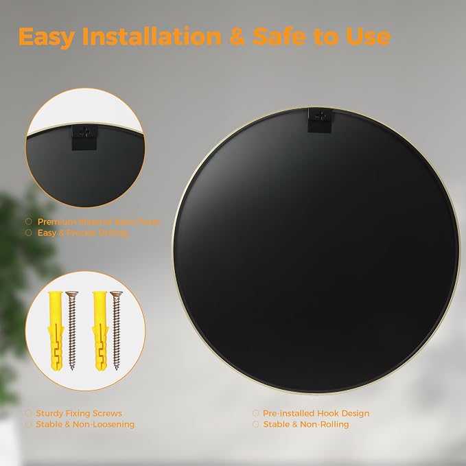 OLIXIS 24 Inch Gold Round Bathroom Wall Mirror, Round Bathroom Mirrors - Image 5