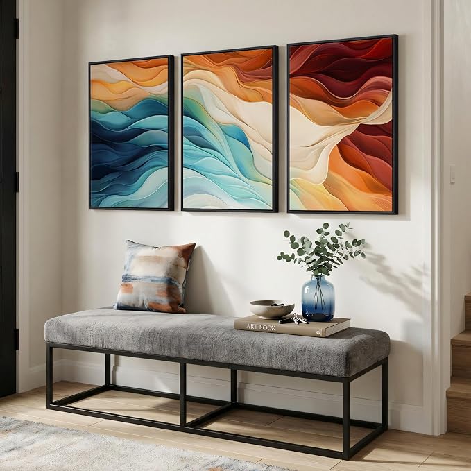 Large Framed Blue Orange Abstract Wall Art - Image 4