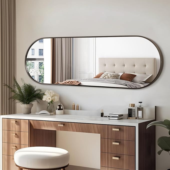 Oval Bathroom Full Length Mirror, Large 48x16'' Pill Shaped Oblong Vanity Wall - Image 4