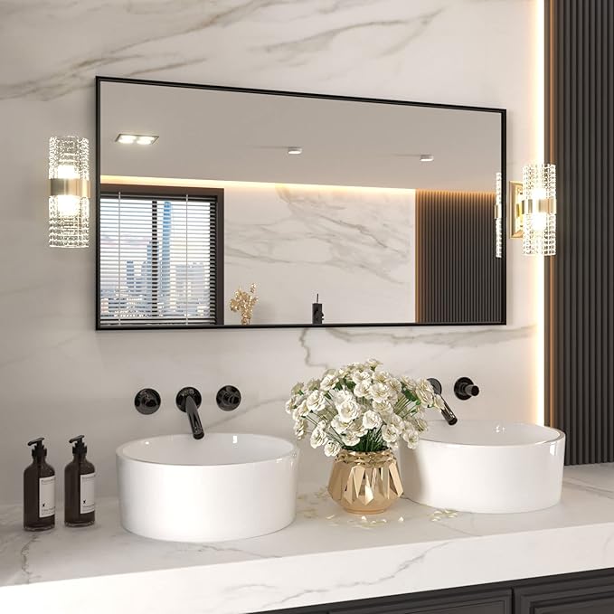 LOAAO 55"X30" Black Rectangle Bathroom Mirror Wall, Matte Black Aluminum Alloy - Image 3