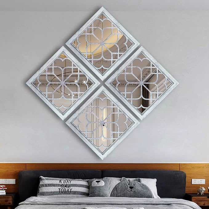Wocred Set of 4 Mirrors Square Wall Mirror, Gorgeous Rustic Farmhouse Accent - Image 3